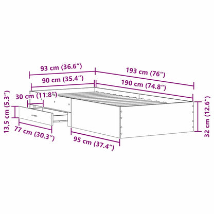 Bettrahmen mit Speicher Artisan-Eiche 90 x 190 cm Holzwerkstoff