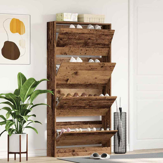 Schuhschrank mit Tür Altholz 80 x 21 x 163.5 cm Holzwerkstoff