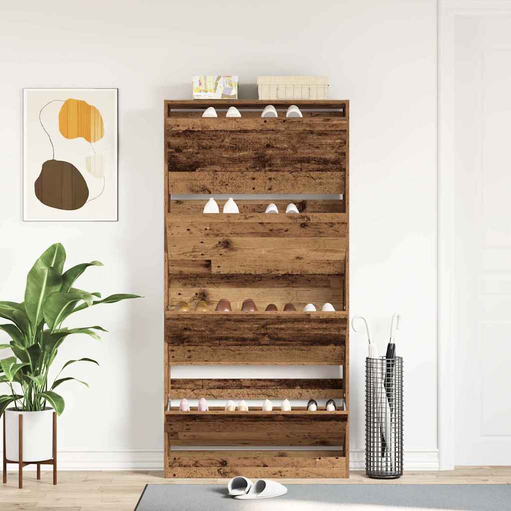 Schuhschrank mit Tür Altholz 80 x 21 x 163.5 cm Holzwerkstoff