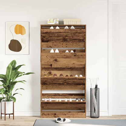 Schuhschrank mit Tür Altholz 80 x 21 x 163.5 cm Holzwerkstoff