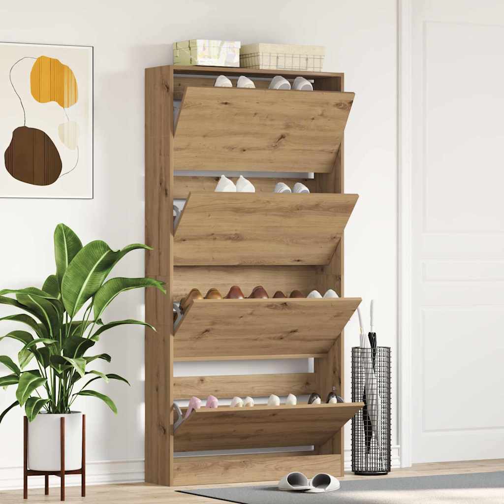 Schuhschrank mit Speicher Eiche handwerklich 80 x 21 x 163.5 cm