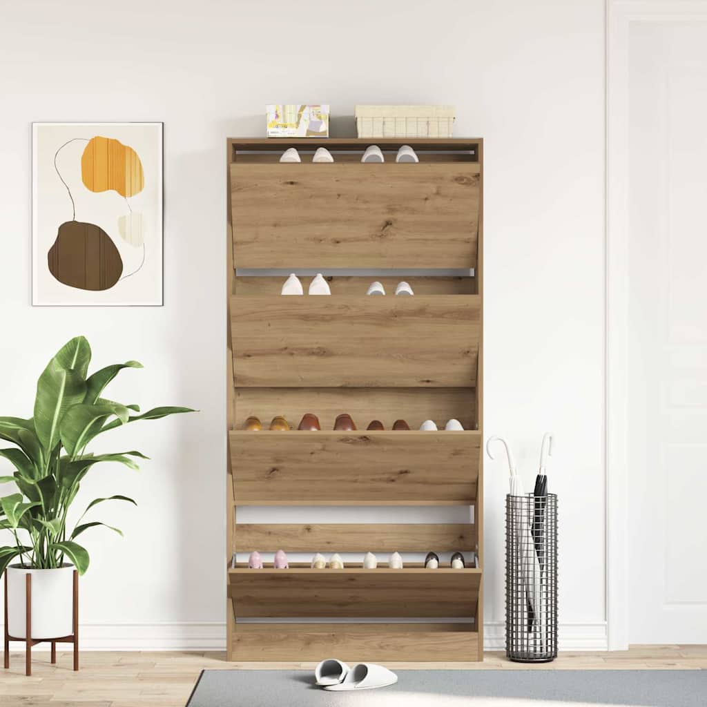 Schuhschrank mit Speicher Eiche handwerklich 80 x 21 x 163.5 cm