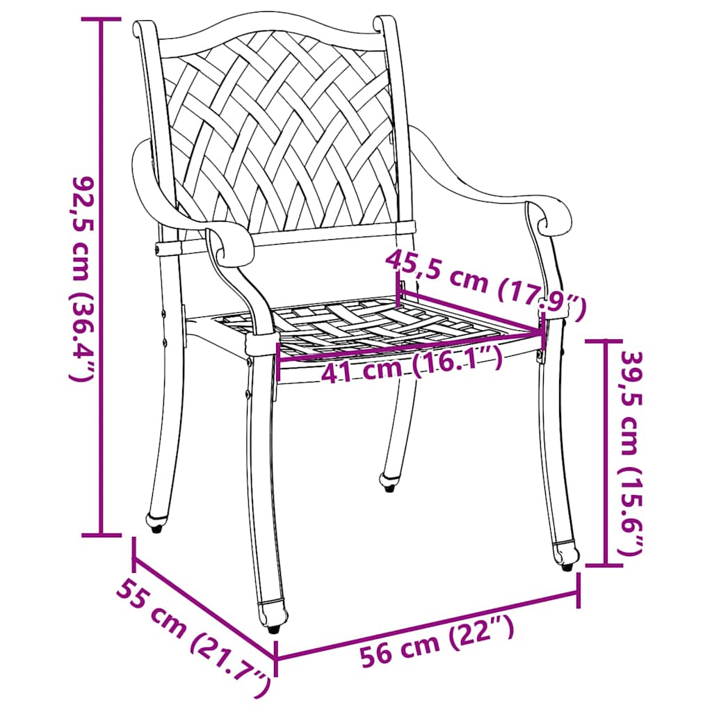 Gartenstuhl 2 pcs Bronzefarben 55 x 56,5 x 91cm Aluminium