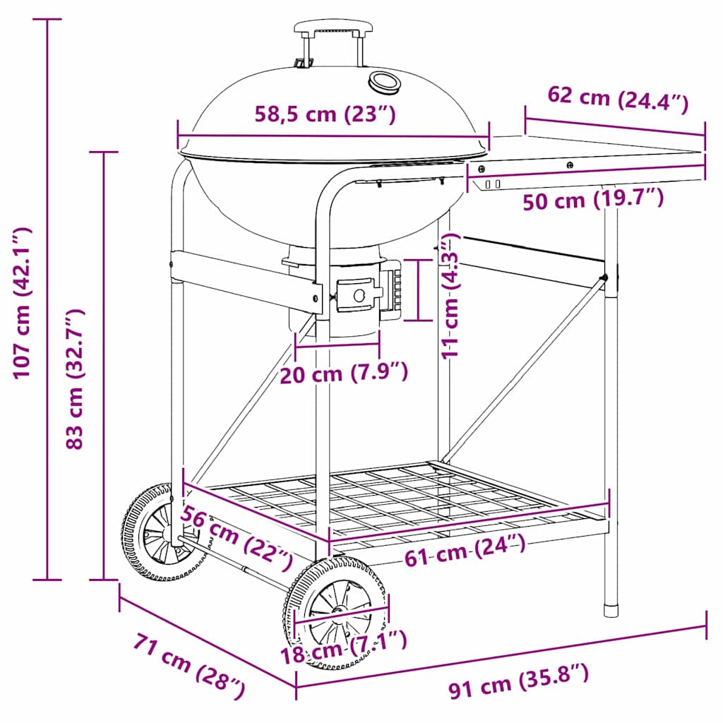 Outdoor Grill mit Rad Schwarz 96 x 72 x 113 cm Metall