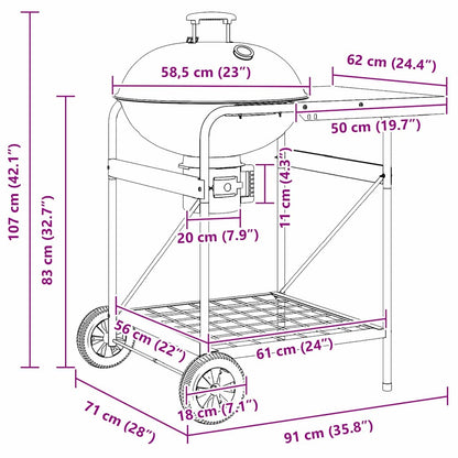 Outdoor Grill mit Rad Schwarz 96 x 72 x 113 cm Metall