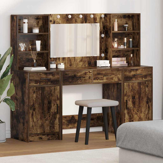 Schminktisch Set 3 pcs Geräucherte Eiche 78,5 x 41 x 135 cm