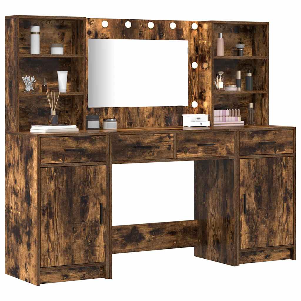 Schminktisch Set 3 pcs Geräucherte Eiche 78,5 x 41 x 135 cm