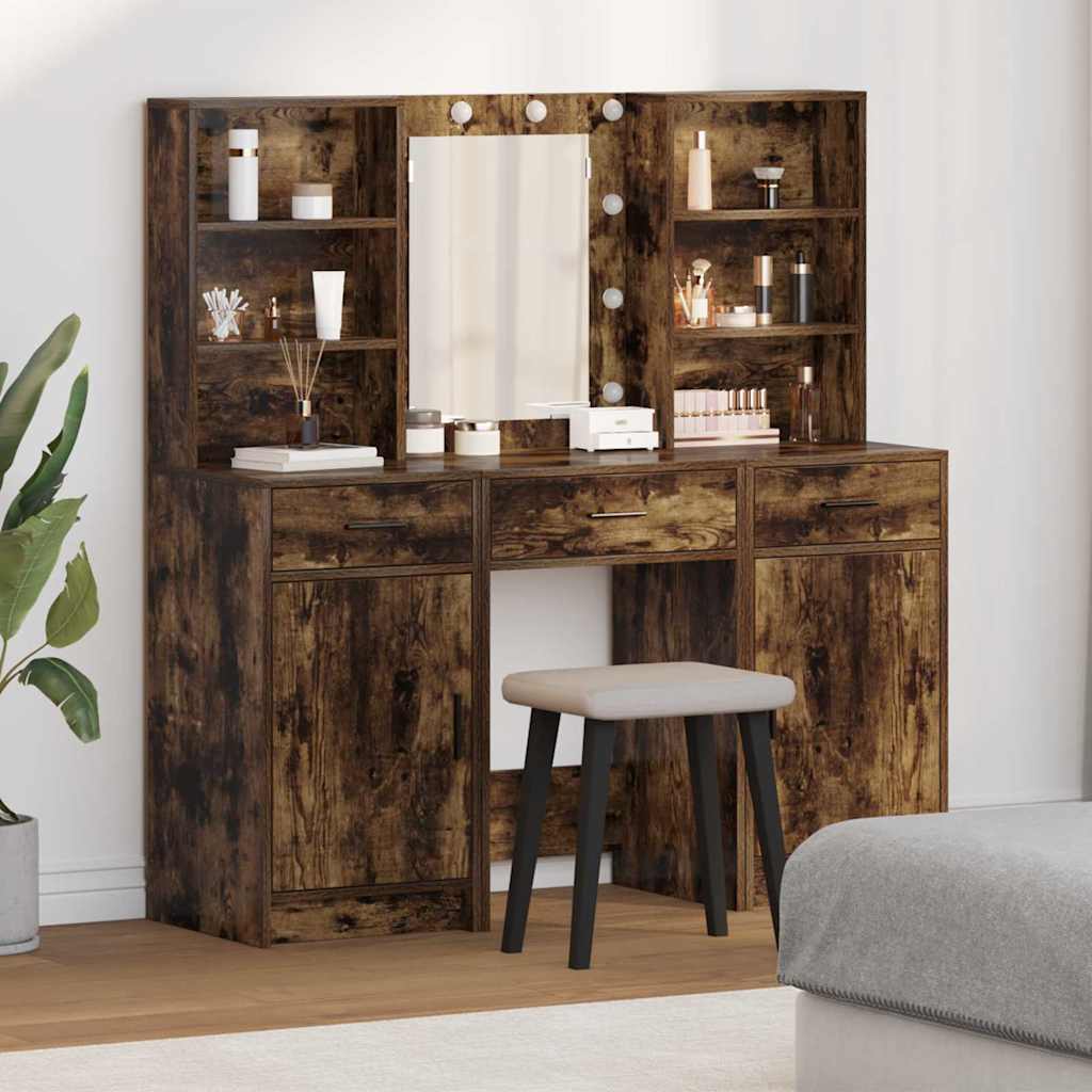 Schminktisch Set 3 pcs Geräucherte Eiche 50 x 41 x 135 cm