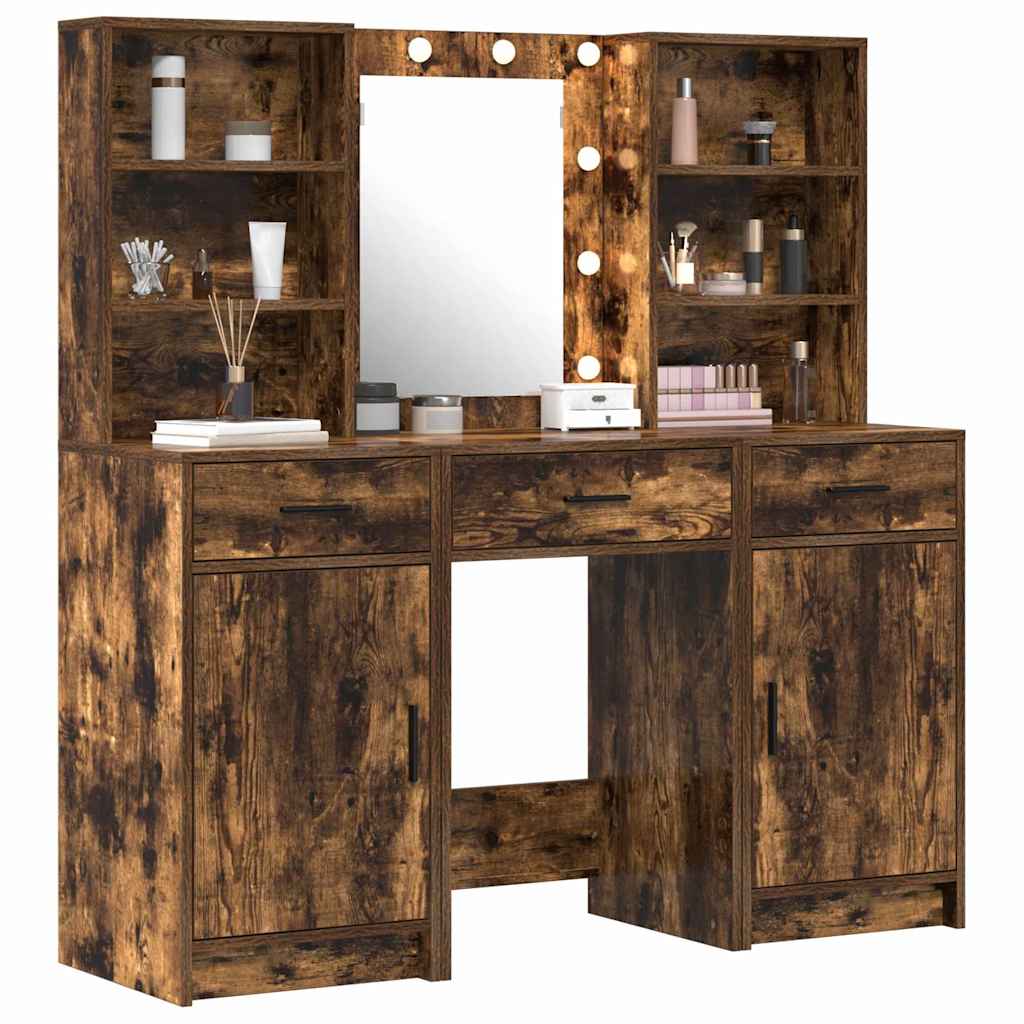 Schminktisch Set 3 pcs Geräucherte Eiche 50 x 41 x 135 cm