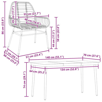 5-teiliges Garten-Esszimmerset aus schwarzem Polyrattanglas