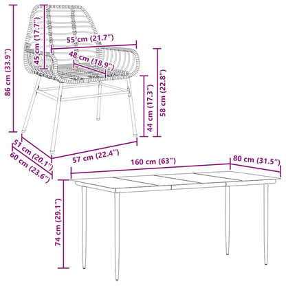 5-teiliges Garten-Esszimmerset aus schwarzem Polyrattanglas