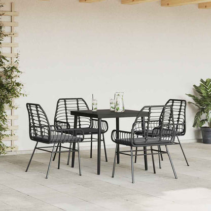 5-tlg. Garten-Essgruppe mit Kissen Schwarz Poly Rattan Glas
