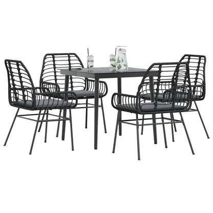 5-tlg. Garten-Essgruppe mit Kissen Schwarz Poly Rattan Glas