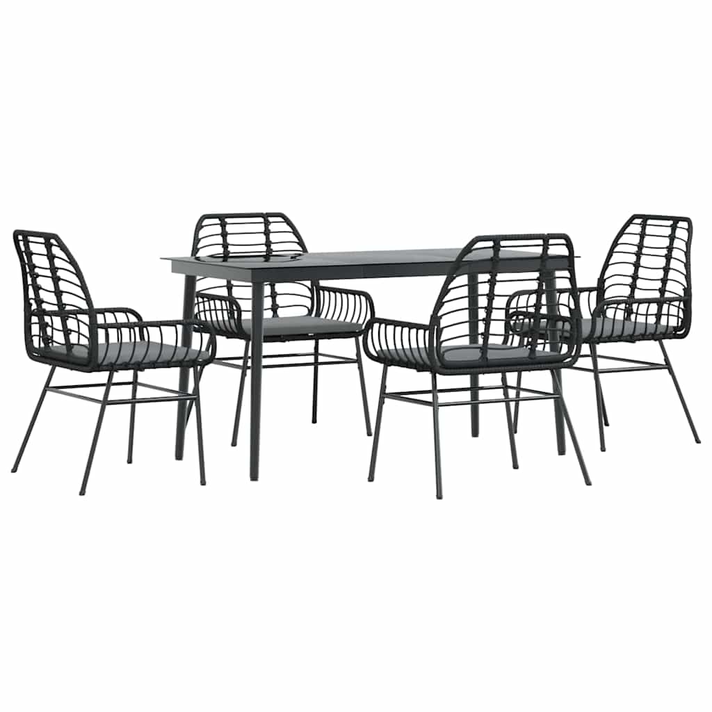 5-tlg. Garten-Essgruppe mit Kissen Schwarz Poly Rattan Glas