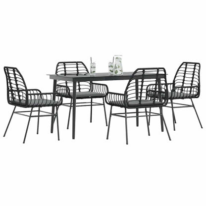 5-tlg. Garten-Essgruppe mit Kissen Schwarz Poly Rattan Glas