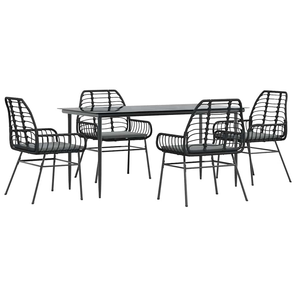 5-tlg. Garten-Essgruppe mit Kissen Schwarz Poly Rattan Glas