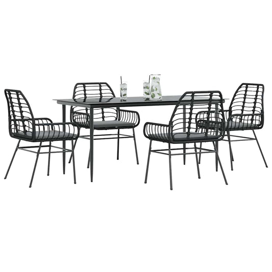 5-tlg. Garten-Essgruppe mit Kissen Schwarz Poly Rattan Glas