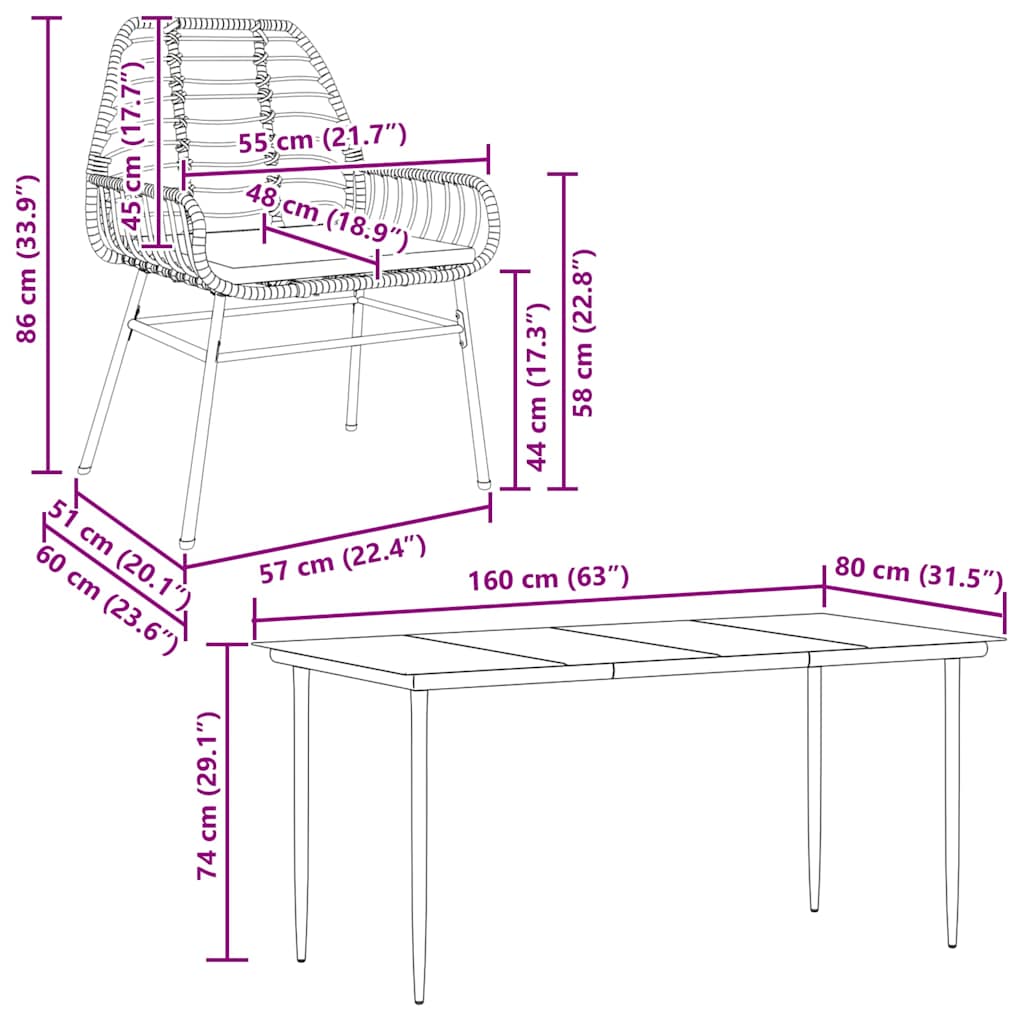 7-tlg. Garten-Essgruppe mit Kissen Schwarz Poly Rattan Glas