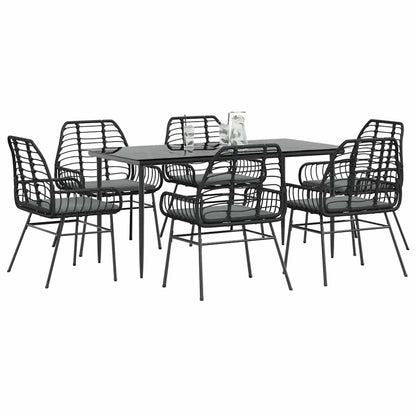 7-tlg. Garten-Essgruppe mit Kissen Schwarz Poly Rattan Glas
