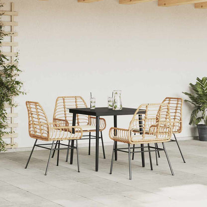 5-tlg. Garten-Essgruppe mit Kissen Braun Poly Rattan Glas