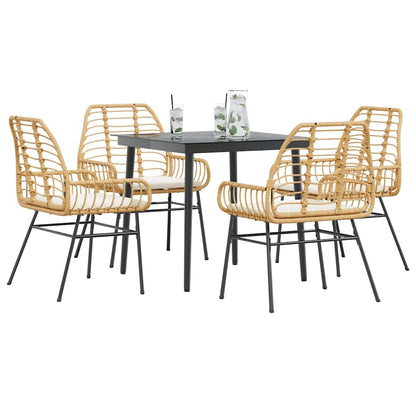 5-tlg. Garten-Essgruppe mit Kissen Braun Poly Rattan Glas
