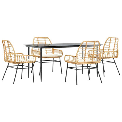 5-tlg. Garten-Essgruppe mit Kissen Braun Poly Rattan Glas