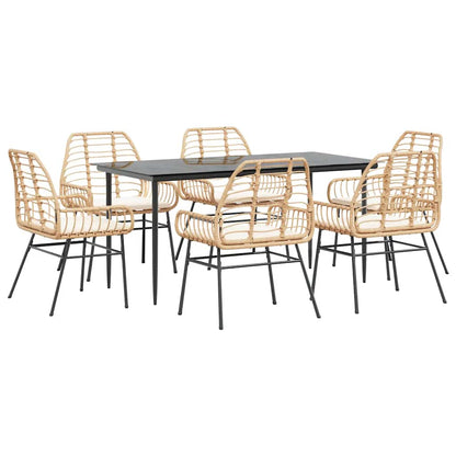 7-tlg. Garten-Essgruppe mit Kissen Braun Poly Rattan Glas