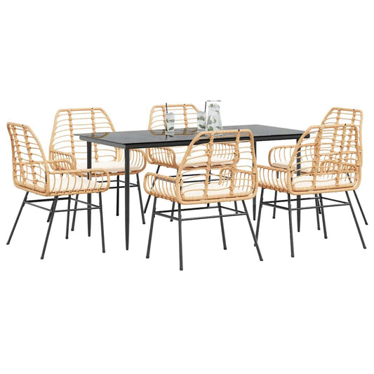 7-tlg. Garten-Essgruppe mit Kissen Braun Poly Rattan Glas