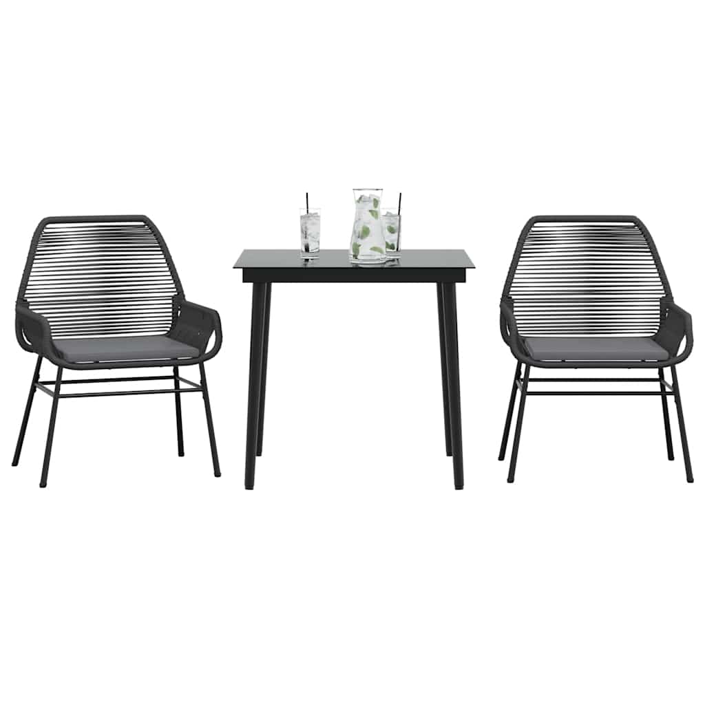 3-tlg. Garten-Essgruppe mit Kissen Schwarz Poly Rattan Glas