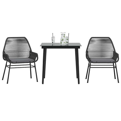 3-tlg. Garten-Essgruppe mit Kissen Schwarz Poly Rattan Glas
