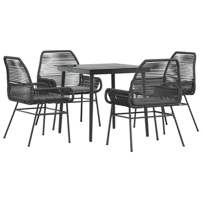 5-tlg. Garten-Essgruppe mit Kissen Schwarz Poly Rattan Glas