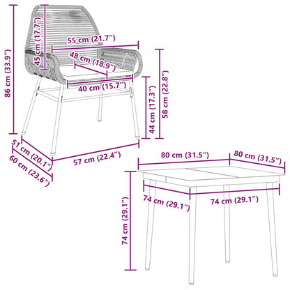 5-tlg. Garten-Essgruppe mit Kissen Schwarz Poly Rattan Glas