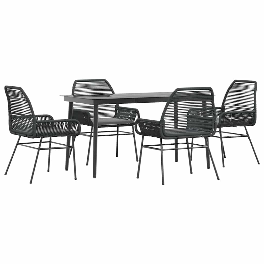 5-tlg. Garten-Essgruppe mit Kissen Schwarz Poly Rattan Glas