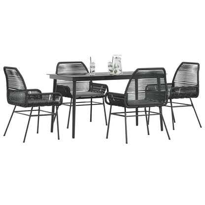 5-tlg. Garten-Essgruppe mit Kissen Schwarz Poly Rattan Glas