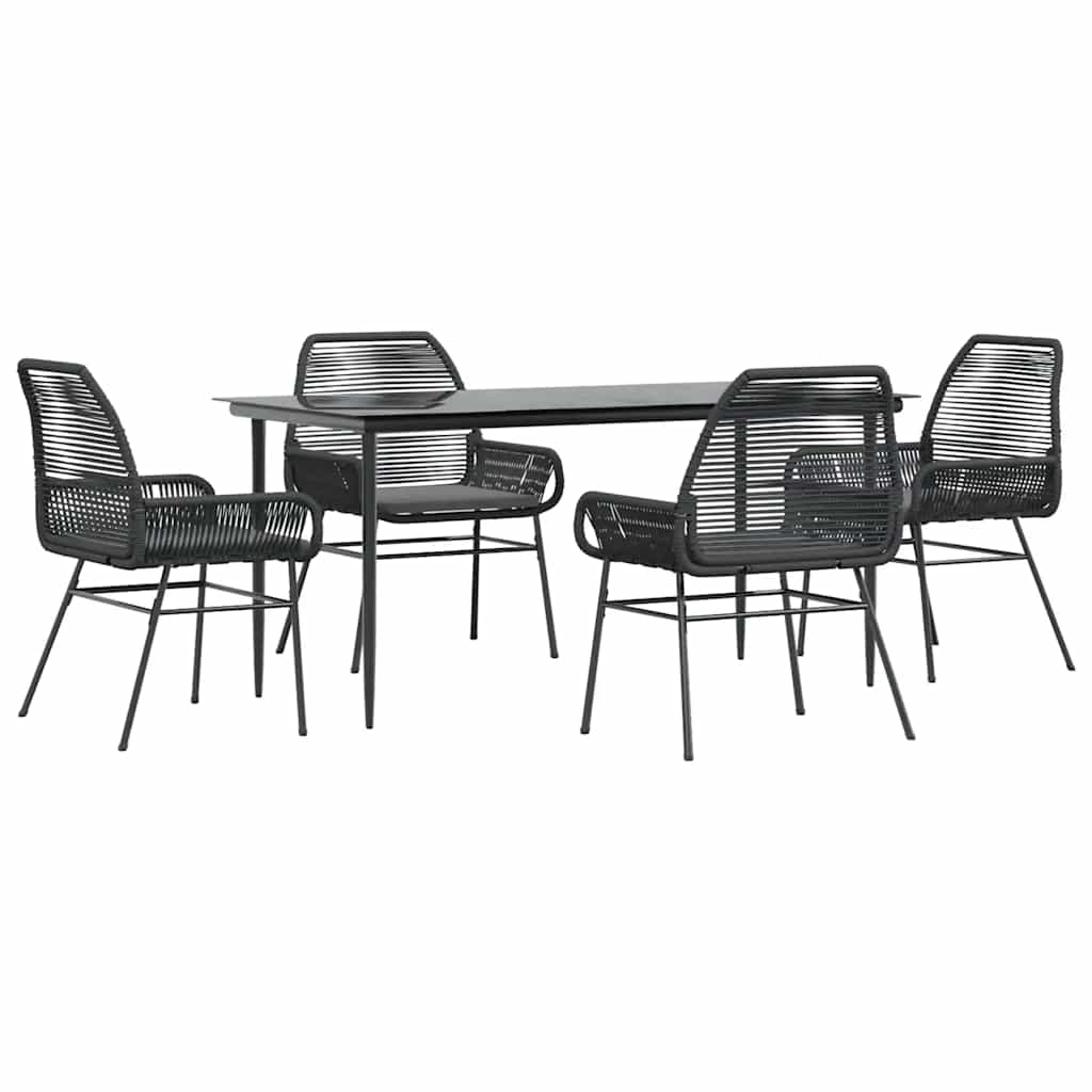 5-tlg. Garten-Essgruppe mit Kissen Schwarz Poly Rattan Glas