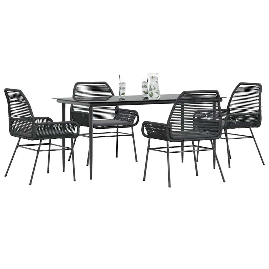 5-tlg. Garten-Essgruppe mit Kissen Schwarz Poly Rattan Glas