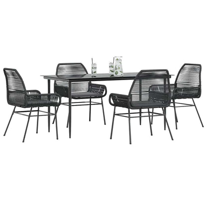 5-tlg. Garten-Essgruppe mit Kissen Schwarz Poly Rattan Glas