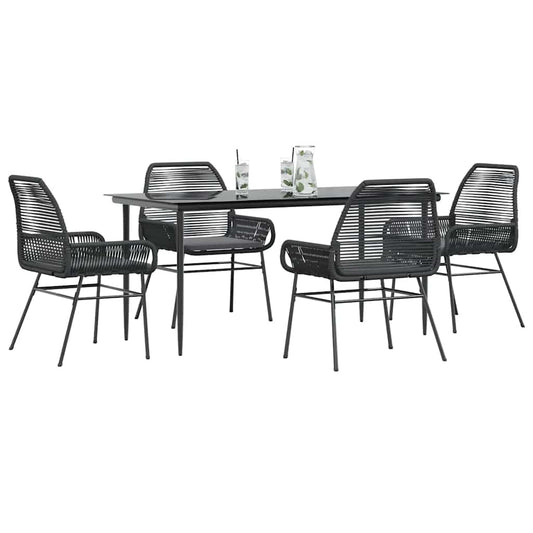5-tlg. Garten-Essgruppe mit Kissen Schwarz Poly Rattan Glas
