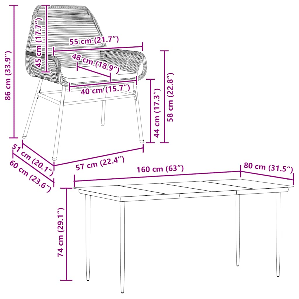 7-tlg. Garten-Essgruppe mit Kissen Schwarz Poly Rattan Glas