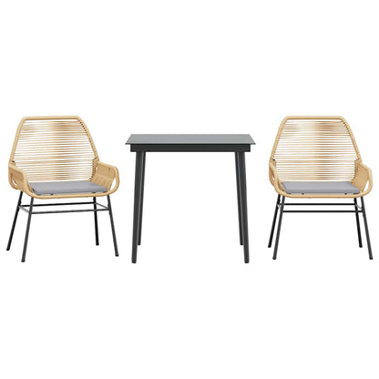 3-tlg. Garten-Essgruppe mit Kissen Braun Poly Rattan Glas