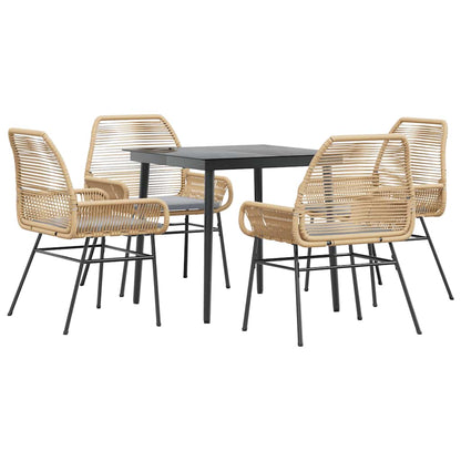 5-tlg. Garten-Essgruppe mit Kissen Braun Poly Rattan Glas