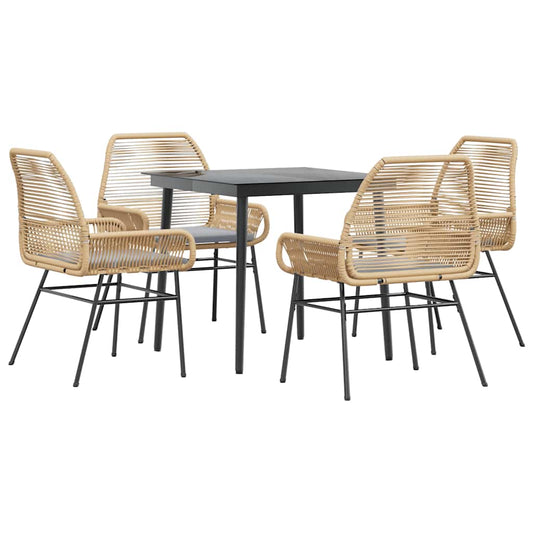 5-tlg. Garten-Essgruppe mit Kissen Braun Poly Rattan Glas