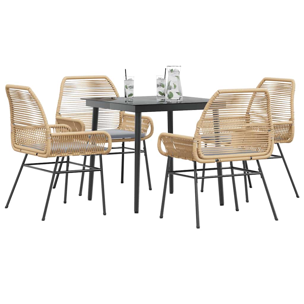 5-tlg. Garten-Essgruppe mit Kissen Braun Poly Rattan Glas