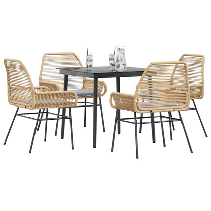 5-tlg. Garten-Essgruppe mit Kissen Braun Poly Rattan Glas