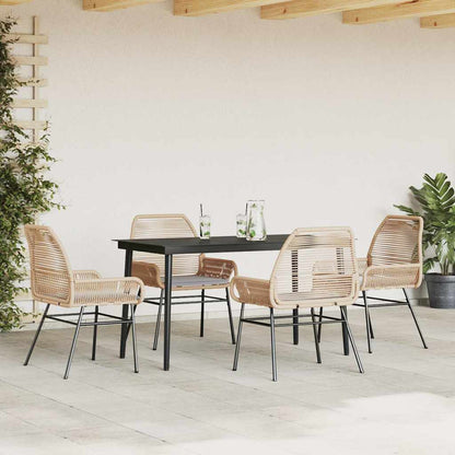 5-tlg. Garten-Essgruppe mit Kissen Braun Poly Rattan Glas