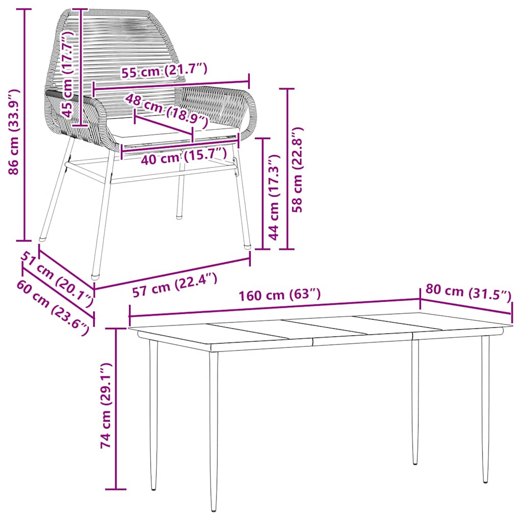 7-tlg. Garten-Essgruppe mit Kissen Braun Poly Rattan Glas
