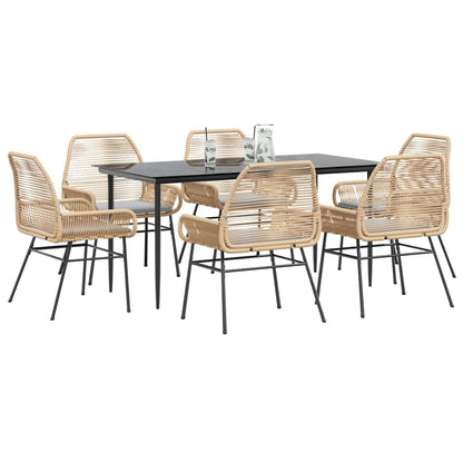 7-tlg. Garten-Essgruppe mit Kissen Braun Poly Rattan Glas