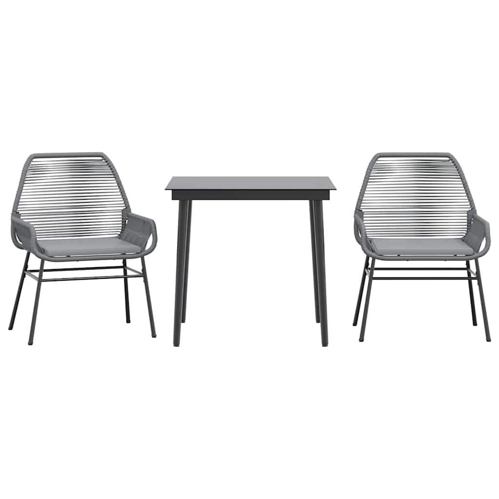 3-tlg. Garten-Essgruppe mit Kissen Grau Poly Rattan Glas
