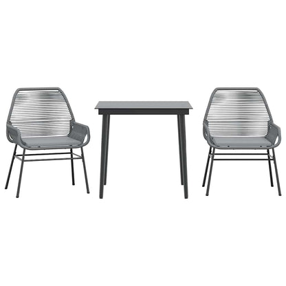 3-tlg. Garten-Essgruppe mit Kissen Grau Poly Rattan Glas