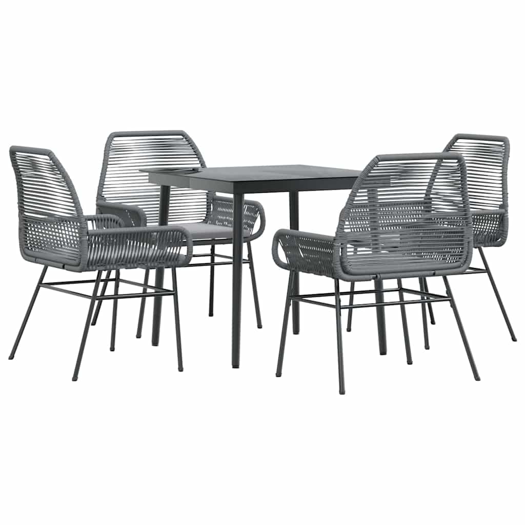 5-tlg. Garten-Essgruppe mit Kissen Grau Poly Rattan Glas